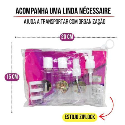 Kit 7 Fracos + Necessaire Para Avião - TravelEssentials©