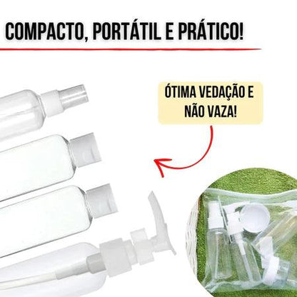 Kit 7 Fracos + Necessaire Para Avião - TravelEssentials©